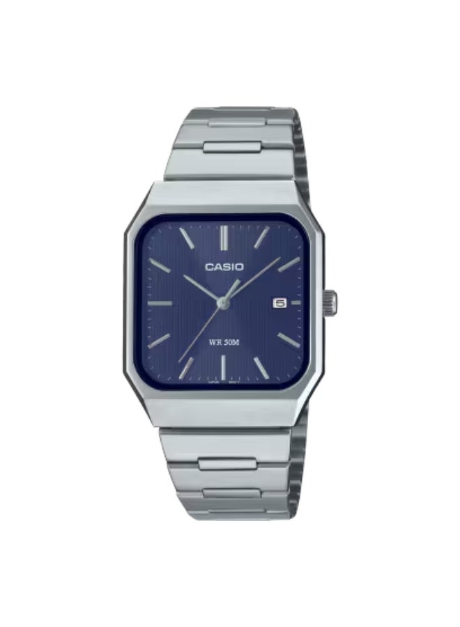 ساعة كاسيو للرجال MTP-B185D-2A1VDF تناظرية، مينا أزرق، سوار ستانلس ستيل، حركة كوارتز، عرض التاريخ، مقاومة للماء